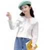Flickor White Blouse Floral Shirt Casual Style Barntröjor för Tjej Vår Höstkläder 6 8 10 12 14 210527