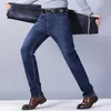 2021 hiver nouveaux hommes chaud bleu noir mince jean Style classique Stretch coupe ajustée épais pantalon mode pantalon mâle marque Y0927