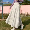 Surmiitro vår sommar lång kjol Kvinnor Koreansk stil Elegant vit Svart Laciness Hög midja Maxi Skirt Kvinna 210712
