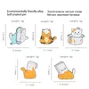 Desenho animado gato esmalte pin broche engraçado animal copo saco de papel laranja branco gatinho crachá lapela lapela chapéu mochila jóias presente atacado