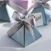 Bröllop presentförpackning liten papper vik high-end pyramid form blå godis box chokladförpackning med band