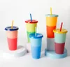 24 oz de couleur à mât de couleur magie plastique gobeurs à boire avec couvercle et paille réutilisables couleurs de bonbons froids tasse d'été bouteille d'eau 25 pcs