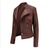 Faux de couro feminino bom outono e inverno virada colarinho pu jackets mulheres casaco de luxo preto rosa biker casaco