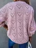 Dames Sweaters Herfst Lente Vrouwen Valentijnsdag Kleding Sexy Diepe V-hals Lange mouw Losse Hall Holle Pullover Gebreide Sweater