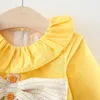 Baby Girls Princess Dress Solid Color Big Bow Długi rękaw Odzież dziecięca Jesień na przyjęcie urodzinowe Zaprojektowany niemowlę 6m-12m 210315