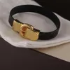 Woman Gold Buckle High Quality Black Leather Bracelet Couple Jewelry Charm Braceletelet Supply