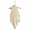 Femmes col roulé minceur body chemise femmes chic sans manches siamois blouse rétro combishorts femininas blusas DS3116 210603