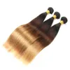 Pacotes brasileiros de tecelagem reta 1b/4/7 27 ombre marrom três tons de cabelo humano colorido Extensões 3/4pcs