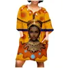 캐주얼 드레스 아프리카 여성 빈티지 V 목 여름 우아한 꽃 프린트 패치 워크 중간 소매 튜닉 파티 미니 드레스