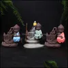 Fragrance Lamps Fragrances Decor & Gardenthe Little Monk Censer Backflow Small Buddha Cone Burner Incense Sticks Holder Yixing Purple Creati