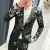 (Kurtki + spodnie) 2021 Męskie Spring Drukowane Business Blaazers / Mężczyzna Slim Fit Casual Suit of Dwóch Sztuk Groom Suknia ślubna S-3XL X0909