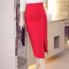 Saias da cintura alta saia de lápis de quadril feminino Moda Mulher Mulher Midi Red Black Slit Office