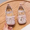 Kinderen schoenen lente en herfst prinses schoenen schattige baby wind boog knoop zachte bodem waggel flats 210713