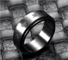 Popularitet Smycken 8mm Spinner Letter Graverade Ringar Rostfritt Stål Fidget Ring Ångest Ring för män Svart Storlek 6-11
