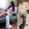 女性Vネックガウンレースマタニティフォトグラフィードレスファンシーシューティング写真妊娠中のセクシーな女性ドレス服