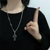 Korea Ins Dark Gothic Cold Wind Japanese Rose God Cross Pendant Silver Color Cool Street Style Necklace Smycken Gift