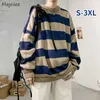 Män Tröjor Striped Vintage Pullovers Par Plus-Storlek 3xL Causal Harajuku All-Match Enkel Street Wear Strikkad Koreansk Jumper Y0907