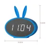 Cartoon Bunny Ears Led Houten Digitale Wekker Voice Control Thermometer Display Blue