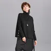 Eam gevşek fit siyah kurdele bölünmüş sweatshirt yeni yüksek yakalı uzun kollu kadınlar büyük boy moda bahar sonbahar lj200808