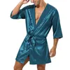 Мужские спящие одежды шелковый кимоно халат плюс размер с длинным рукавом халат сатин ночная рубашка летняя домашняя одежда одежда одежда одежда Pajamas