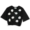 Fabpop Summer Design Krótki Rękaw O Neck Pin Kwiaty Sznurek T Shirt Kobiety Crop Top GB502 210709
