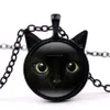 Black Cat Ear Frame Glass Cabochon Necklace Pendants Halsband Fashion Jewelry for Women Kids Gift Will and Sandy