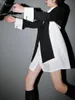 [Eam] Kvinnor Black Cross Split Joint Blazer Lapel Långärmad Lös passform Jacka Mode vår höst 1t447 211019