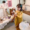 Vestito da principessa in patchwork di pizzo retrò per ragazze primaverili in stile coreano 1-5 anni Abiti da festa con colletto rovesciato 210615