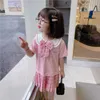 学校の女の子スタイリッシュな幼児の女の子夏の服ファッションプレッピートップスと格子縞のプリーツのスカート服セット2個210529