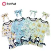 Zomer 2-delig Baby Floral Print Lange mouwen Boog Jumpsuit en hoofdband Set 210528