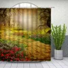 Retro pintura al óleo patio paisaje ducha cortinas jardín casa baño decoración impermeable poliéster tela cortina conjunto 210609