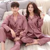 Lyx pajama kostym satin silke pyjamas sätter par sovkläder familj pijama älskare natt kostym män kvinnor casual hem kläder 210812