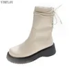 Bottes 2022 fermeture éclair latérale femmes Ytmtloy mi-mollet talons épais mode chaussures décontractées bout carré Botines De Mujer croix cravate