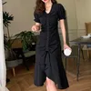 Forse U Donne a maniche a manica a maniche corte a maniche corte Dress Brontoncino Chic Summer Split Black Solid V Collo S Mermaid Tromba Dress D1920 210529