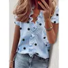 Kvinnors Blusar Skjortor Sommar Burst Modeller Kortärmad V-Neck Ruffled Star Print Ladies Shirt Kvinnor