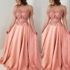 Coral Bridesmaid Dresses Off The Shoulder Chiffon With 3D Floral Applique Beaded Floor Length Custom Made Maid Of Honor Gown African Country Wedding Wear