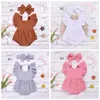 Sommar Baby Girl Clothes Flying Sleeve Girls Romper Headband 2st Sats Bomull Barn Jumpsuits Ins Nyfödda Baby Boutique Kläder DW6427