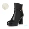 Bottes Krasovki Laine Femmes Neige Mode Épais Véritable Cuir Fourrure Chaud Peluche Talon Haut Plateforme Cheville Hiver