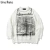 Una Reta Print Streetwear Одежда с длинным рукавом Пуловер Мужчины Pull Homme Свободная дыра Пара Свитер
