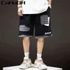 Cnnoh Tee Osobiste Patch Luźne Fałszywe Dwuczęściowe Szorty Męskie High Street Dark Black Hip-Hop Hole Spodnie Casual Spodnie GZ-D501 H1210