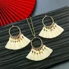 Necklace Earrings Set & 2022 Hand-woven Tassel Ethnic Bohemian Round Sweater Chain