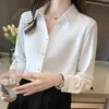 Chemise en satin de haute qualité pour femmes, ample, manches longues, tempérament OL formel, bouton en métal blanc, mode mousseline de soie 210601