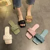 Women Slippers Flat Heel Leather Braid Sandals Casual Summer Drags Outside Beach Holiday Shoes Slides Female Flats