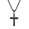 Silver/ Gold/ Black Polished Shiny Solid Cross Pendant Necklace For Mens Stainless Steel Rolo Chain 24''