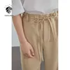 Fansilanen Black Khaki Mopping Wide Ben Byxor Kvinnors Hög Midja Straight Loose Casual Kvinnor Kläder 210607