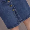 Jielur Gonne di jeans a vita alta Tasche con bottoni taglie forti Gonna di jeans classica per donna S-5XL Moda coreana elegante Jupe Femme 210306
