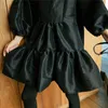 SHENGPALAE Puff Three Quarter Sleeve Dresses For Women Ruffled Collar Black Mini Ball Gown Dress Female 2021 Spring Korean FL350 210306