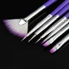 Nail Brushes 7X Acrylic UV Gel Brush Set Art Design Pen Purple & 3 X Scraper Cuticle Pusher
