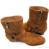 Kış Wyatt Biker Zincirler Çizmeler Moda Erkek Ayakkabı Sivri Burun Toka Erkekler Batı Çizmeler Kahverengi Deri Erkek Askeri Patik