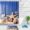 Starfish Conch Rideau De Douche Bleu Mer Plage Impression Étanche Salle De Bains Rideaux De Douche Polyester Tissu 180cm Bord De Mer Salle De Bains Décor